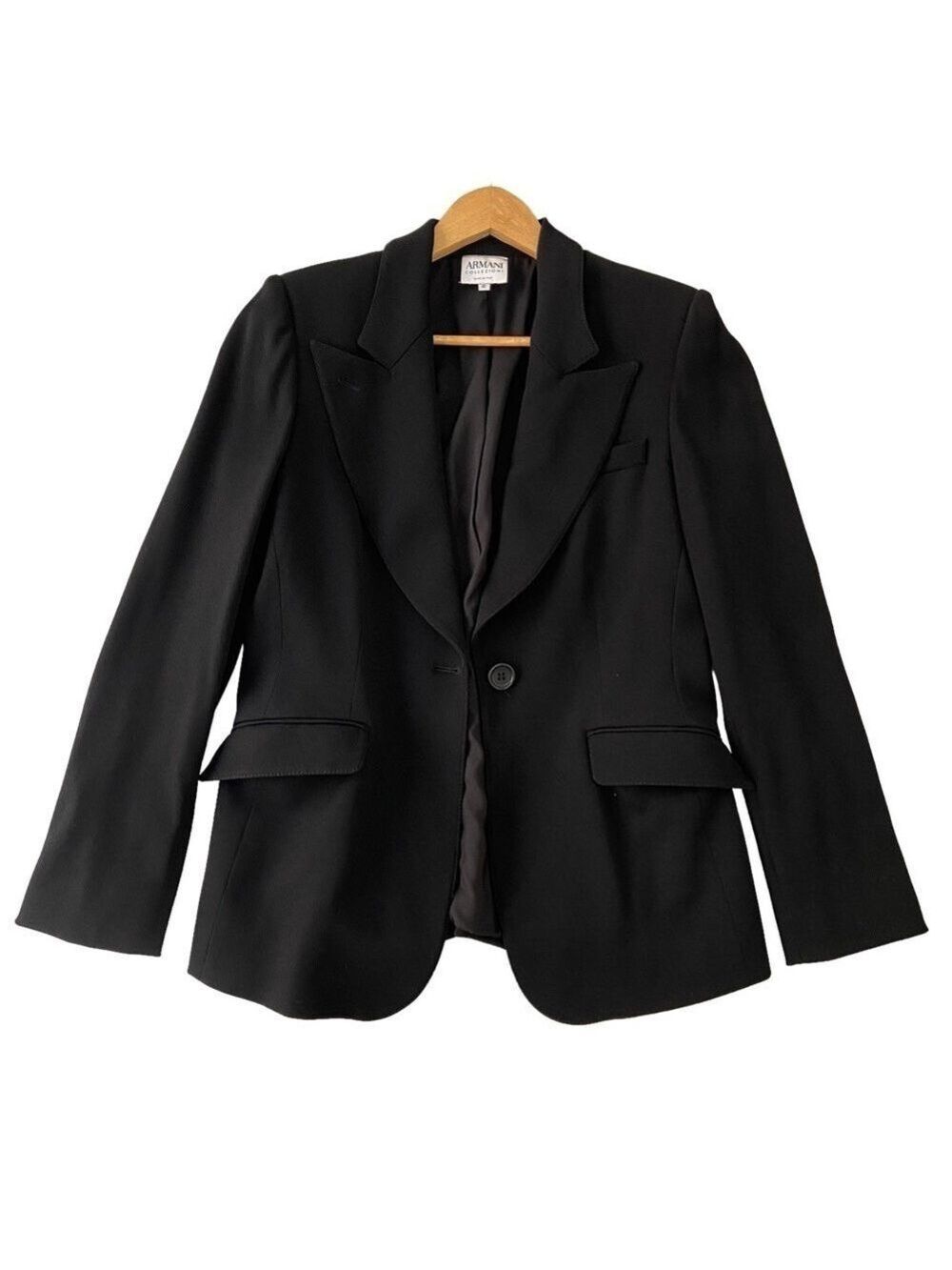 Armani Collezioni black blazer textured jersey classic jacket Italy 42 medium